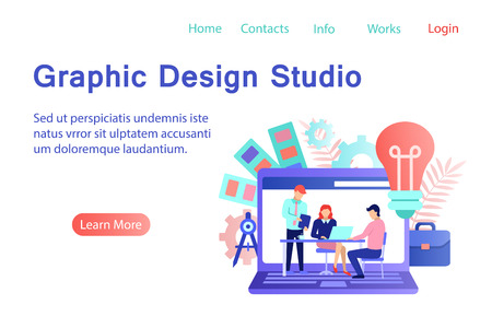 Graphic design studio flat style bannerのイラスト素材
