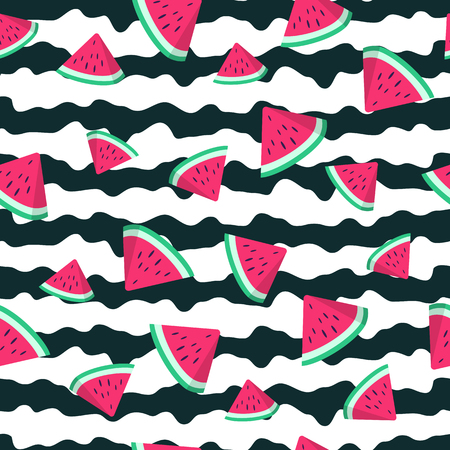 Juicy watermelon pieces seamless patternのイラスト素材