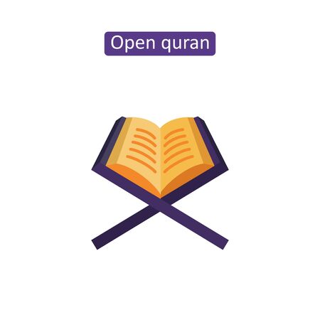 Open quran icon. Flat Muslim holy book sign for website or mobile application.のイラスト素材
