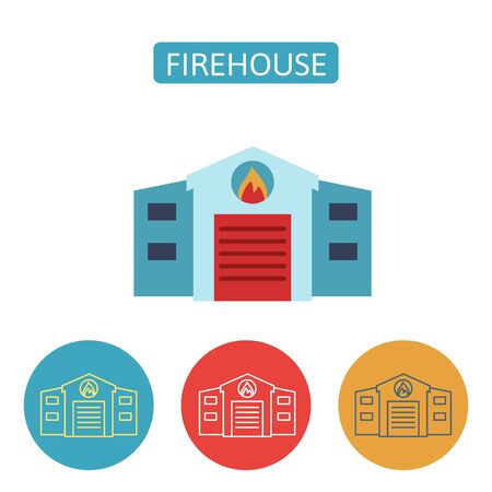 Firehouse building flat icons.のイラスト素材