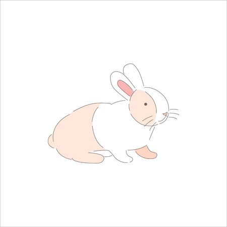 Traditional easter bunny. Happy character, spring holiday celebrate. Cute outline rabbit isolated on white background. Cartoon animal. Editable stroke. Hand drawn element, flat vector illustrationのイラスト素材