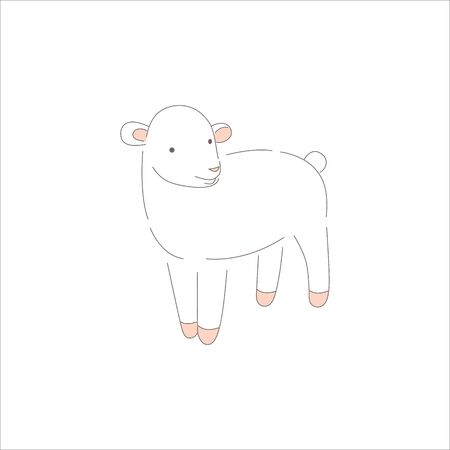 Hand drawing young easter lamb. Cute doodle farm animal isolated on white background. Simple spring animal character. Happy easter day design element, line art. Vector illustration, editable strokeのイラスト素材