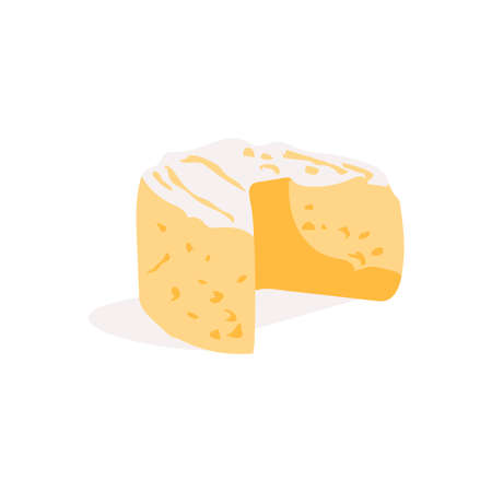 Cutted wheel of cheese. Natural healthy nutrition dairy product. Menu, store, farm market, shop, restaurant design template flat vector illustration isolated on white backgroundのイラスト素材