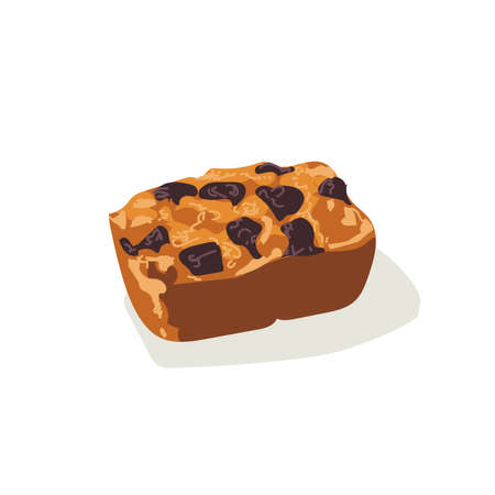 Raisin fruitcake dessert. Freshly baked sweet pastry, confectionery product flat vector illustration on white backgroundのイラスト素材