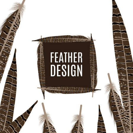Feather design banner template. Beautiful bird feathers for wedding invitation, business card, presentation, poster, cover, background, brochure design vector illustrationのイラスト素材