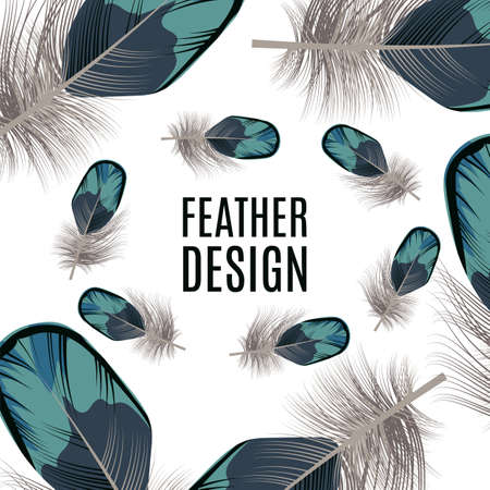 Feather design template. Fashion conceptual background with beautiful bird feathers. Wedding invitation, business card, banner, poster, cover, background, brochure design vector illustrationのイラスト素材