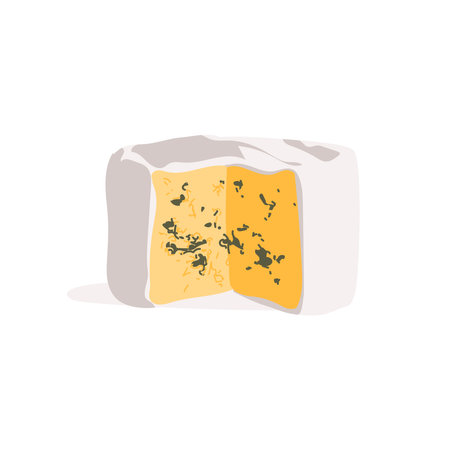 Fresh cheese wheel. Natural organic nutrition dairy product. Menu, store, farm market, shop, restaurant design template flat vector illustration isolated on white backgroundのイラスト素材
