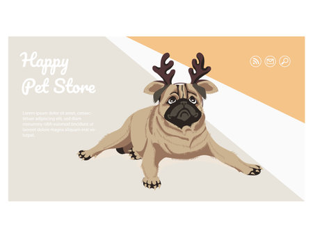 Happy pet store landing page template. Domestic animal feed, accessories and products for healthcare website, web page interface, Pet shop, store design cartoon vector illustrationのイラスト素材