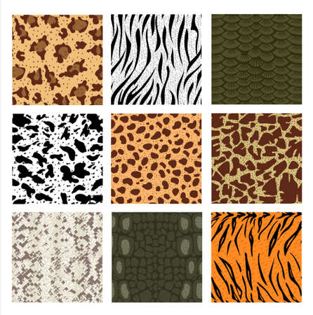 Animal skin seamless pattern set. Mammal and reptile animals fur skin prints texture. Leopard,...