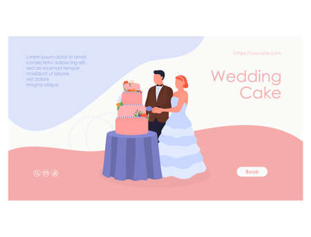 Wedding cake landing page template. cartoon vector illustrationのイラスト素材