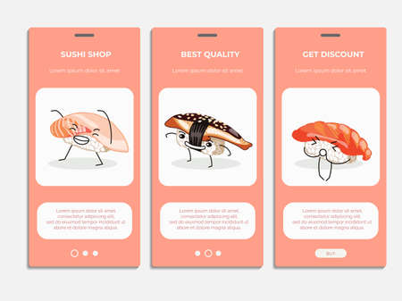 Sushi shop onboard screens set. flat vector illustrationのイラスト素材
