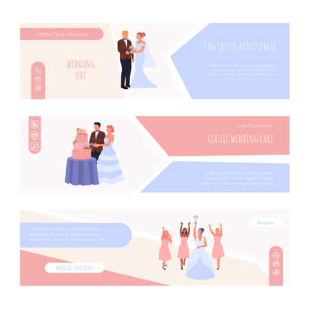 Wedding day landing page templates set. flat vector illustrationのイラスト素材