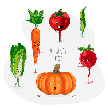Funny vegetables characters banner template. flat vector illustrationのイラスト素材