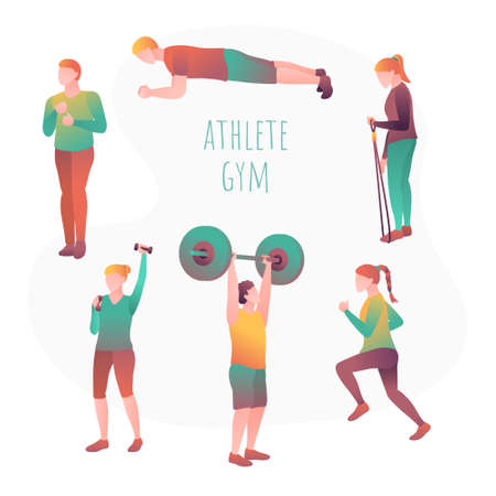 Young people doing workout with sports equipmentのイラスト素材
