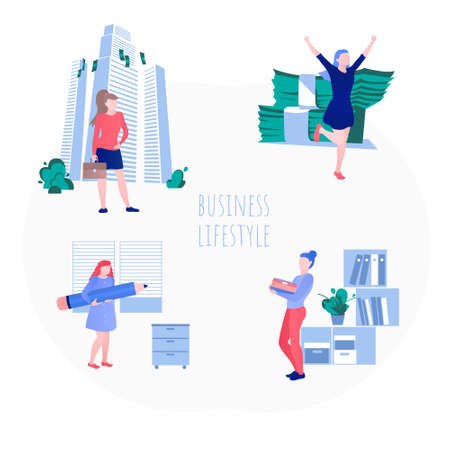 Business lifestyle banner with office person setのイラスト素材