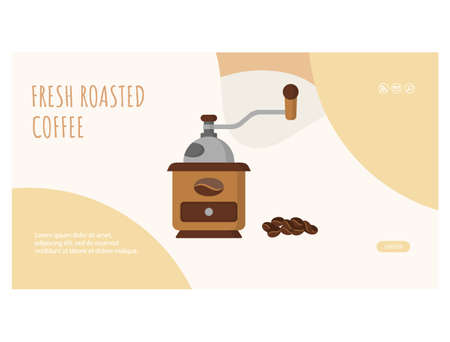 Fresh roasted coffee web page flat design templateのイラスト素材