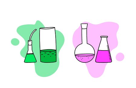 Vector illustration with a set with chemical vessels. Laboratory and Scientific Glasswareのイラスト素材