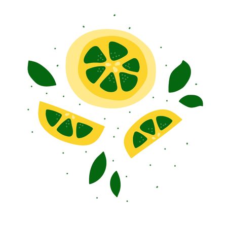 Vector flat illustration with yellow lemons. Hand drawn lemon on white background. Summer design for print, textile, postcardのイラスト素材