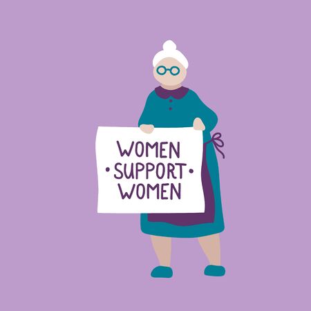 Vector hand drawn illustration feminists. Women protest and stand up for their rights. Feminism hand drawn illustration with quote. Women support womenのイラスト素材