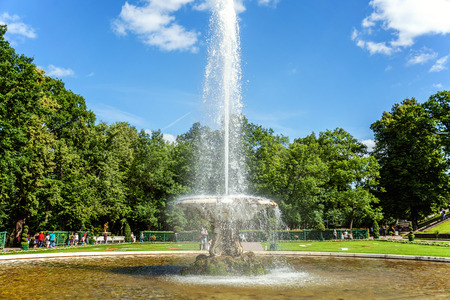 The palace and park ensemble of Peterhof. Fountain-bowl or Italian fountain in Peterhof, Saint Petersburg, Russiaのeditorial素材