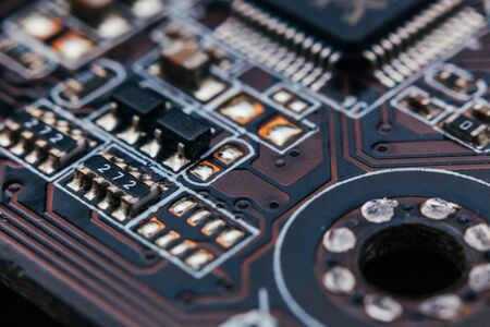 Circuit board repair. Electronic hardware modern technology. Motherboard digital personal computer...