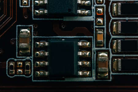 Circuit board repair. Electronic hardware modern technology. Motherboard digital personal computer...