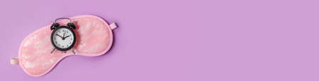 Simply minimal design sleeping eye mask alarm clock isolated on purple background. Do not disturb me...