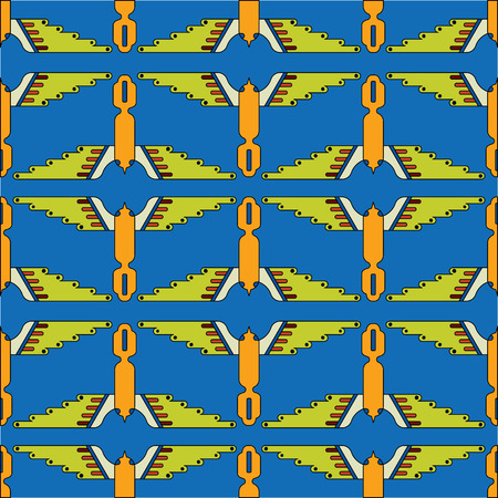 colored totem bird, eagle, seamless vector patternのイラスト素材