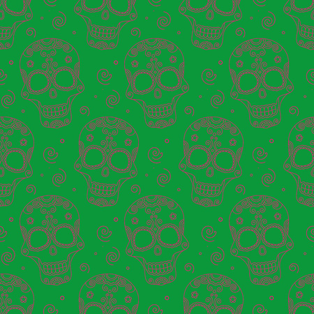 Funny colored skull seamless pattern, santa muerte, vector illustrationのイラスト素材