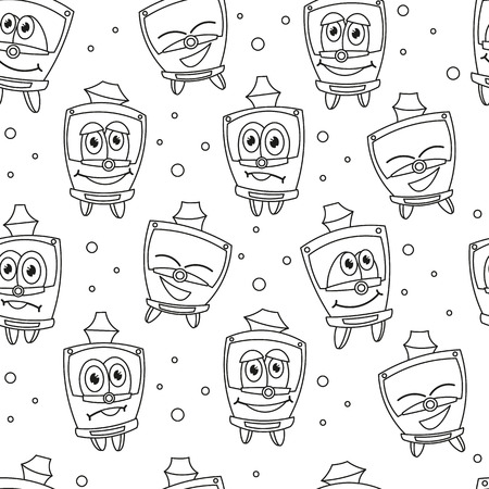 Seamless pattern with funny kids trams. Vector illustration on white background. Kids style.のイラスト素材