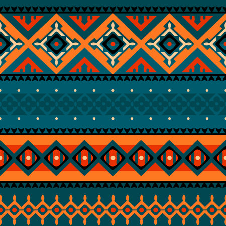 tribal dark blue and orange seamless patternのイラスト素材