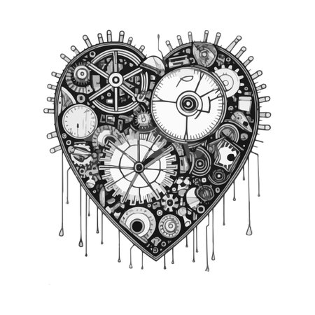 Steampunk mechanical black heart for print, vectorのイラスト素材