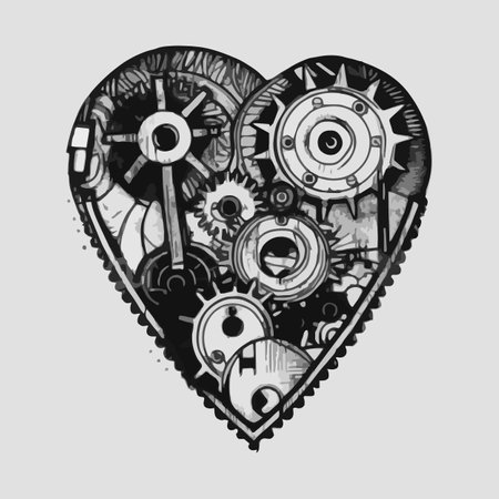 Steampunk mechanical black heart for print, vectorのイラスト素材