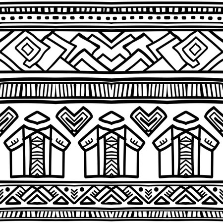 Native, ethnic seamless pattern, black and whiteのイラスト素材