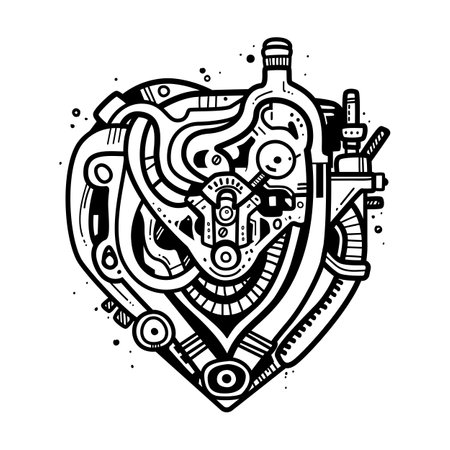 Steampunk mechanical black heart for print, tattooのイラスト素材