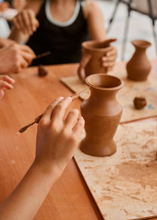 Clay pot in process, traditional crafts. Handmade skill