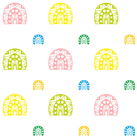 rainbow doodle seamless pattern, hand drawn printのイラスト素材