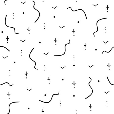 90s stylized abstract seamless pattern, black and whiteのイラスト素材