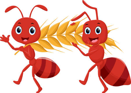 Cartoon happy ant carrying foodのイラスト素材