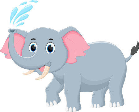 Cartoon happy elephant spraying waterのイラスト素材