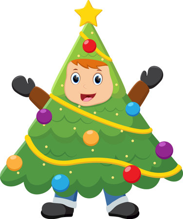 Cartoon cute kids wearing Christmas costumesのイラスト素材