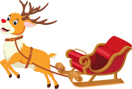 Cartoon Christmas reindeer pulling sleighのイラスト素材