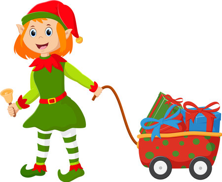 Cartoon cute christmas elf bring giftsのイラスト素材