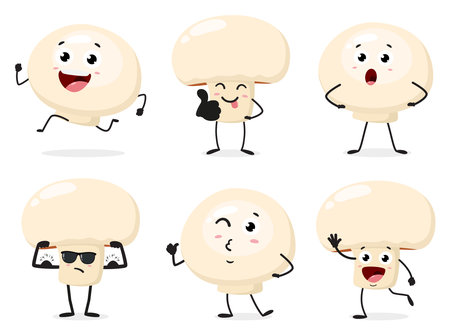 Set of Champignon Mushroom cartoon. Isolated on white backgroundのイラスト素材