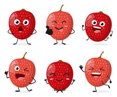 Cartoon Lychee fruit cartoon charactersのイラスト素材