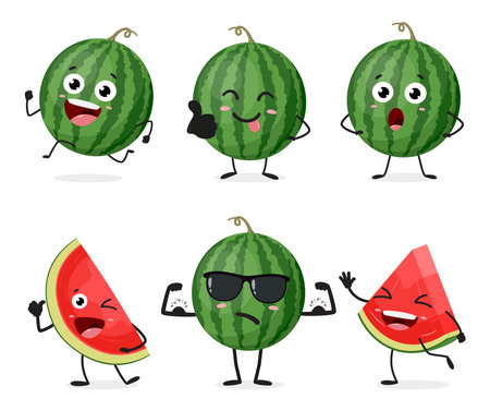 Cute cartoon watermelon characters setのイラスト素材