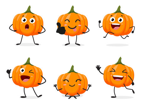 Set of cute cartoon pumpkin characters designのイラスト素材