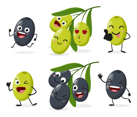 Set of olives cartoon cute characterのイラスト素材