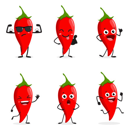 Set of Red Chili Pepper Cartoon characters collectionのイラスト素材