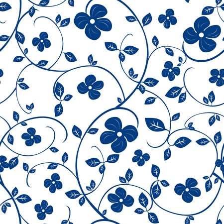 Chinese seamless porcelain floral pattern background. Oriental blue tea olive or osmanthus pattern.のイラスト素材